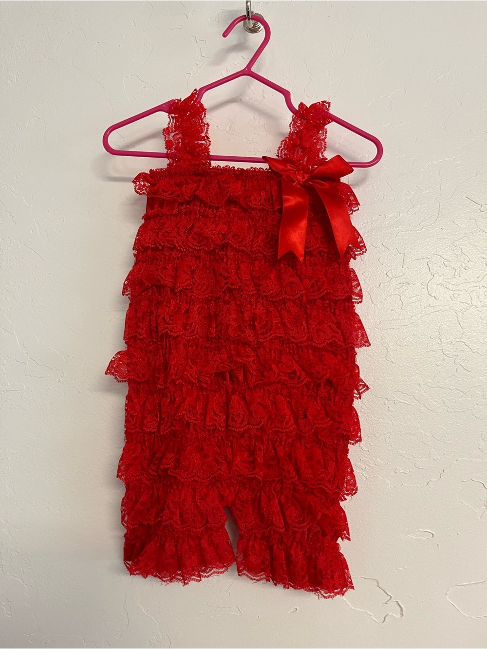 Red Lace Ruffle Kids Romper with Bow